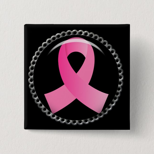 Flair-Rosa Brustkrebs Schleife Button (Vorderseite)