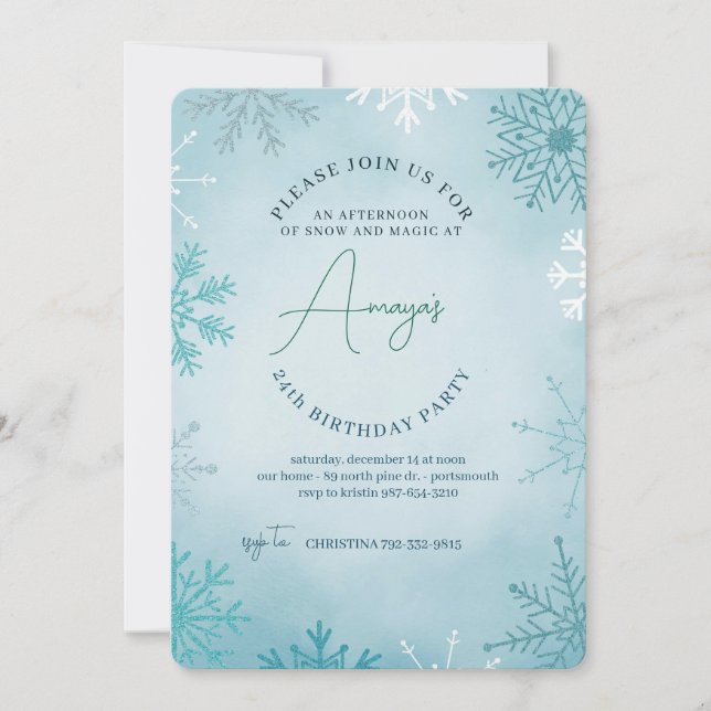 Flakes Frame Winter Birthday Bash Invitation Einladung (Vorderseite)