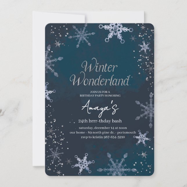 Flakes Frame Winter Birthday Bash Invitation Einladung (Vorderseite)