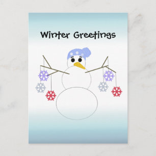 Flakey Snowman mit Snowflake Ornamente Postkarte