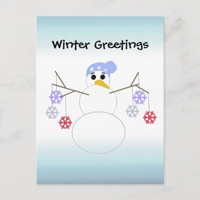 Flakey Snowman mit Snowflake Ornamente Postkarte (Vorderseite)