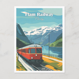 Flåm-Bahn Norwegen Kunstwerk Reiseillustration Postkarte