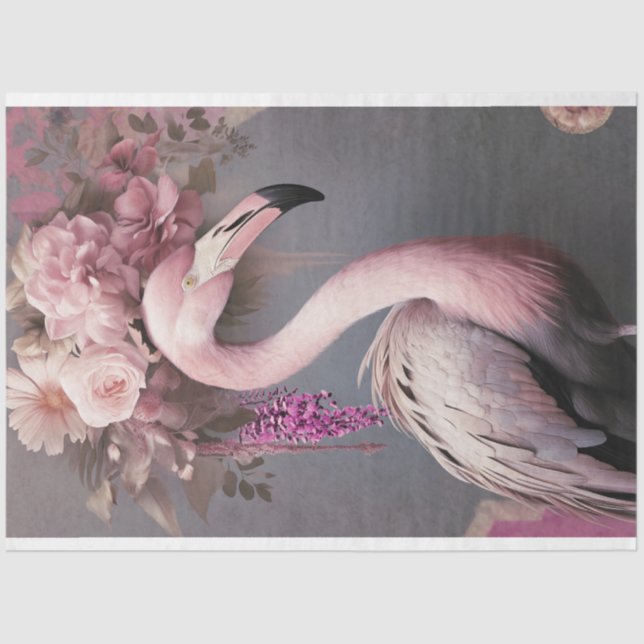 Flamboyant Flamingo Bird und florale Kunst Seidenpapier (Vorderseite)