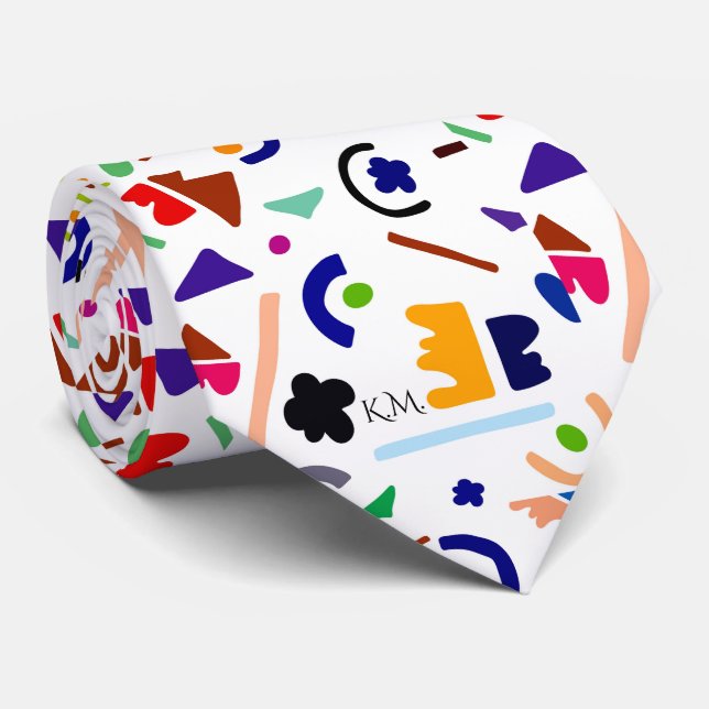 Flamboyant Modern Playful Geometric Chic Monogram Krawatte (Gerollt)