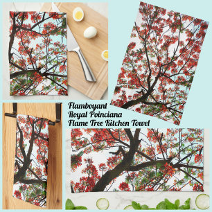Flamboyant Royal Poinciana Tree Red Schwarz-weiß Geschirrtuch
