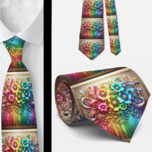Flamboyante Krawatte   Regenbogen-Blumen Faux-Glit