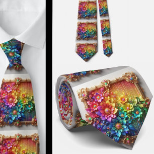 Flamboyante Krawatte Regenbogen-Blumen Faux-Glit