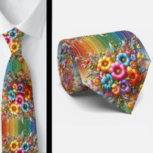 Flamboyante Krawatte   Regenbogen-Blumen Faux-Glit