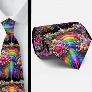 Flamboyante Krawatte Regenbogen-Blumen Faux-Glit
