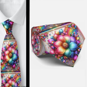 Flamboyante Krawatte   Regenbogen-Blumen Faux-Glit