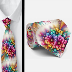 Flamboyante Krawatte   Regenbogen-Blumen Faux-Glit