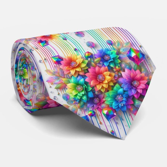 Flamboyante Krawatte | Regenbogenblumen und Diaman (Gerollt)