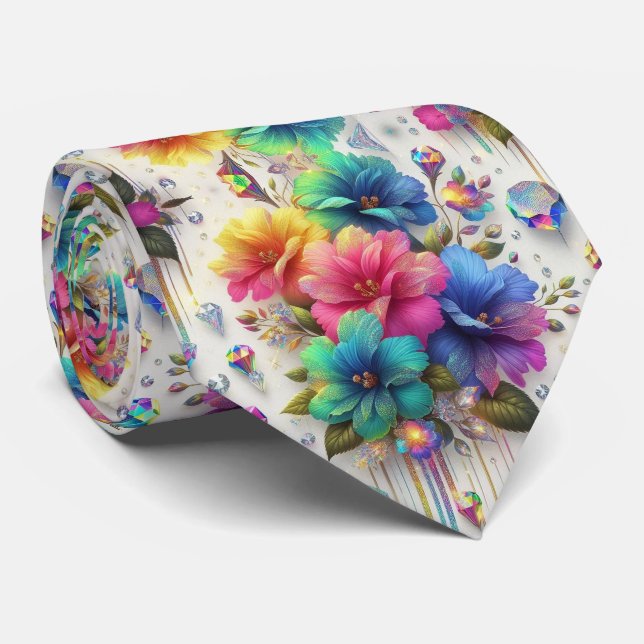 Flamboyante Krawatte | Regenbogenblumen und Diaman (Gerollt)