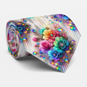 Flamboyante Krawatte   Regenbogenblumen und Diaman