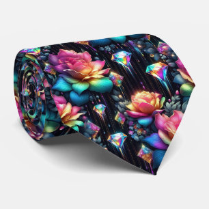 Flamboyante Krawatte Regenbogenblumen und Diaman