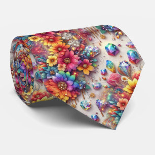 Flamboyante Krawatte   Regenbogenblumen und Diaman