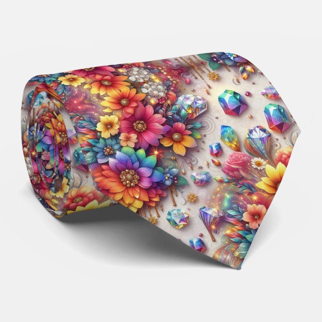 Flamboyante Krawatte | Regenbogenblumen und Diaman (Gerollt)