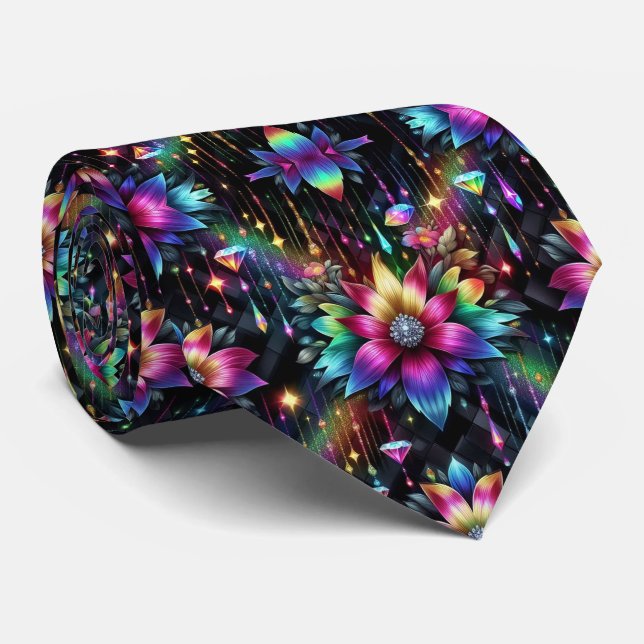 Flamboyante Krawatte | Regenbogenblumen und Diaman (Gerollt)