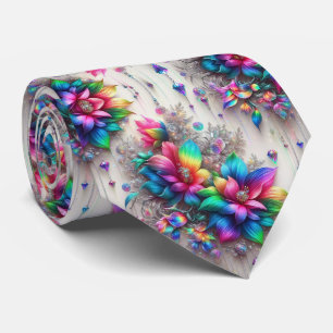 Flamboyante Krawatte   Regenbogenblumen und Diaman