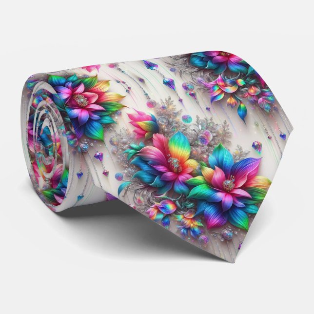 Flamboyante Krawatte | Regenbogenblumen und Diaman (Gerollt)