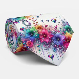 Flamboyante Krawatte Regenbogenblumen und Diaman