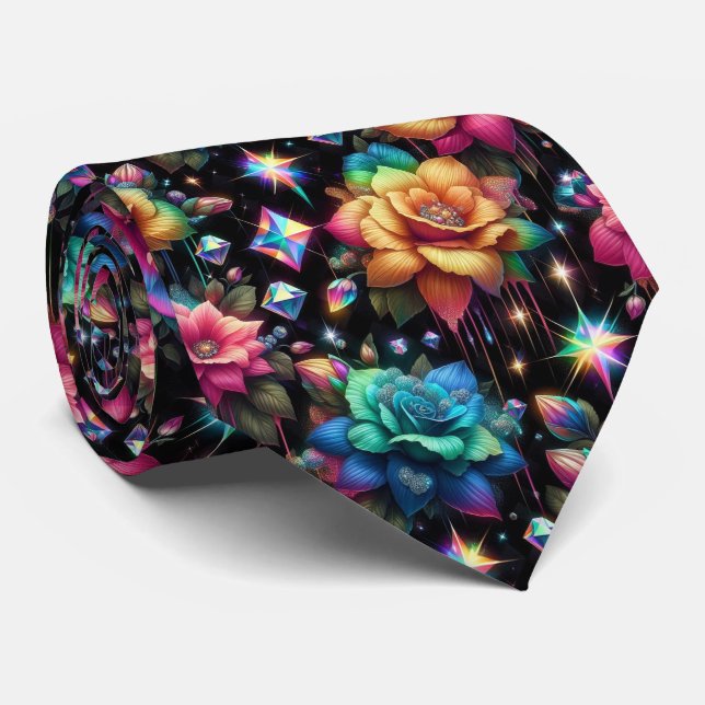 Flamboyante Krawatte | Regenbogenblumen und Diaman (Gerollt)