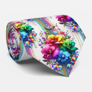 Flamboyante Krawatte Regenbogenblumen und Diaman
