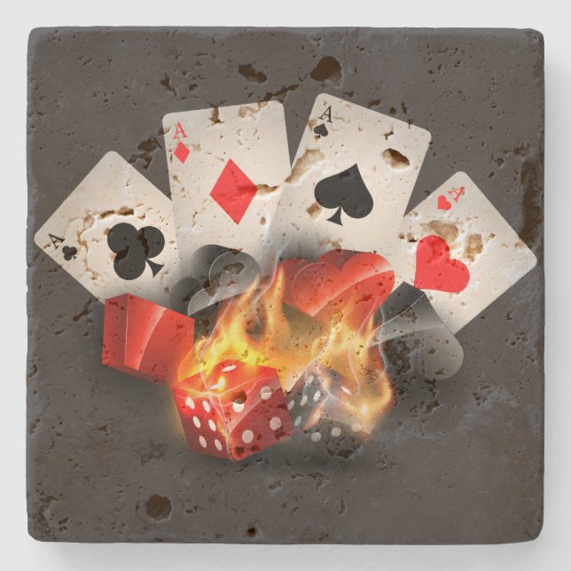 Flame Poker Casino Black Steinuntersetzer (Vorderseite)