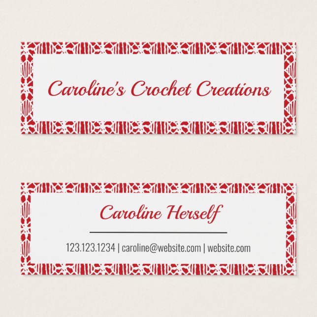 Flame Red White Crochet Lace Muster Business Card (Vorne & Hinten)