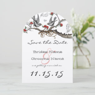 Flame Rot Grau Vintage Vögel Hochzeit Save the Dat Einladung