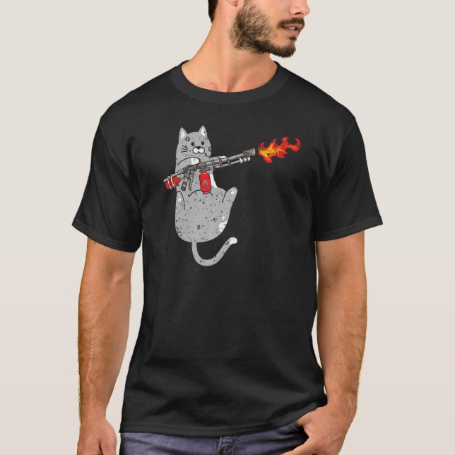 Flame Thrower Cat Flamethrower Feuerwaffe Kitty T-Shirt (Vorderseite)