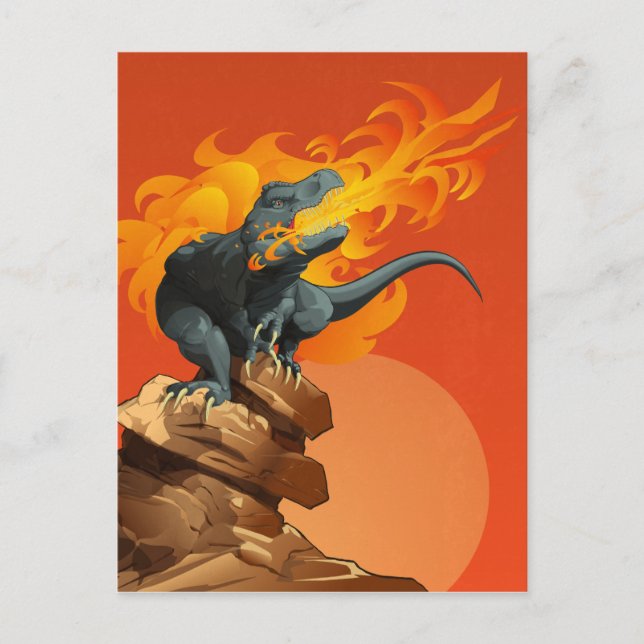 Flame Throwing Dinosaur Art von Michael Grills Postkarte (Vorderseite)