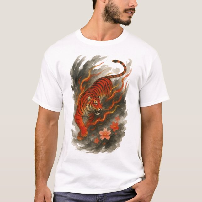【Flame Tiger Japanese Ink Art Men’s T-Shirt】 T-Shirt (Vorderseite)