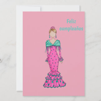 Flamenca traje rosa con lunares verdes  karte