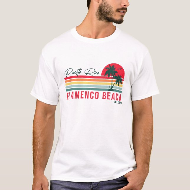 Flamenco Beach Puerto Rico Retro Sunset Souvenir T-Shirt (Vorderseite)
