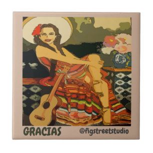 Flamenco Guitar Woman,add text,Tile Mural-Keramik Fliese