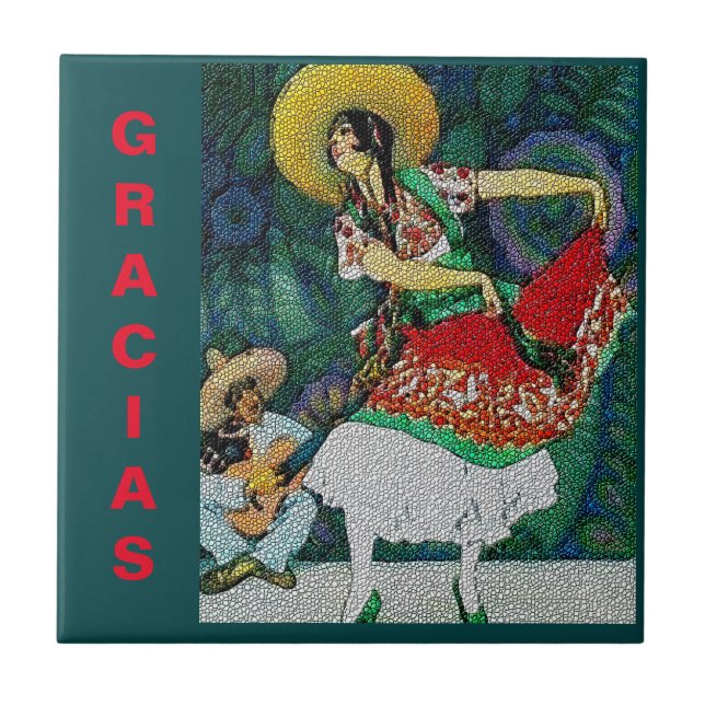 Flamenco Guitar Woman Tile Mural Fliese (Vorderseite)