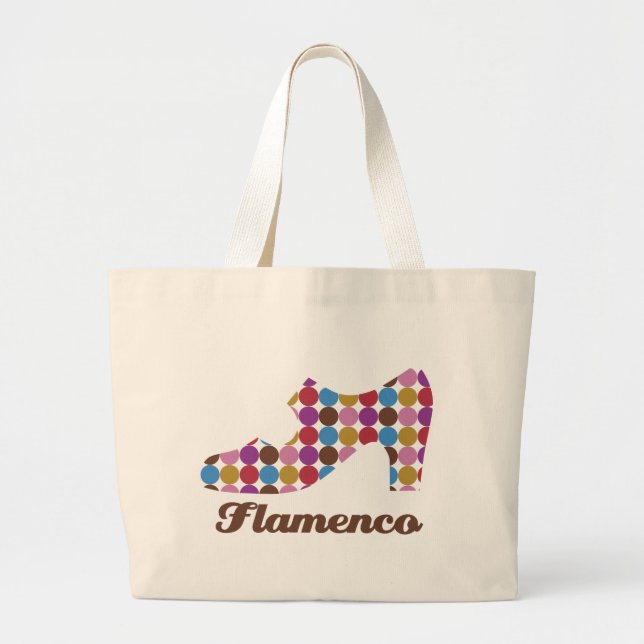 Flamenco-Polka-Punkt-natürliche Leinwand-Tasche Jumbo Stoffbeutel (Vorne)