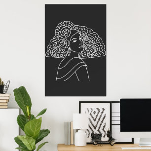 Flamenco Spanische Dame Mit Fächer Tinte Kunst Zei Poster