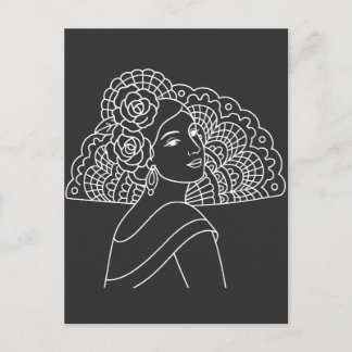 Flamenco Spanische Dame mit Fächer Tinte Kunst Zei Postkarte