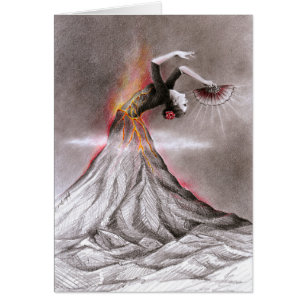 Flamenco tanzende Frau Vulkan surreal Bleistiftkun
