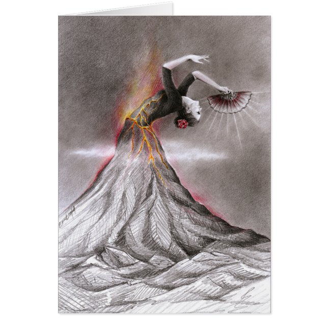 Flamenco tanzende Frau Vulkan surreal Bleistiftkun (Vorne)