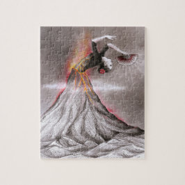 Flamenco tanzende Frau Vulkan surreal Bleistiftkun Puzzle