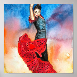 FLAMENCO-TÄNZER-Wasserfarbe Poster