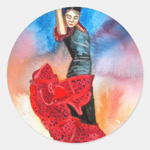 FLAMENCO-TÄNZER-Wasserfarbe Runder Aufkleber