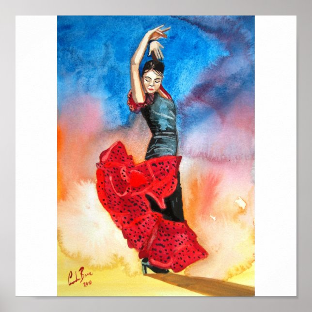 Flamenco-Tänzerin Aquarell Poster (Vorne)