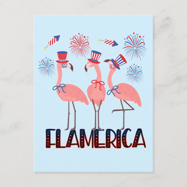 Flamerica 4. Juli Flamingo Liebt Unabhängigkeit Postkarte (Vorderseite)