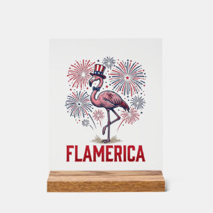 Flamerica Flamingo Patriotisches Vintage-Shirt-Des Acrylschild