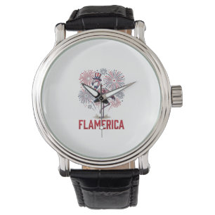 Flamerica Flamingo Patriotisches Vintage-Shirt-Des Armbanduhr