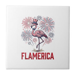 Flamerica Flamingo Patriotisches Vintage-Shirt-Des Fliese